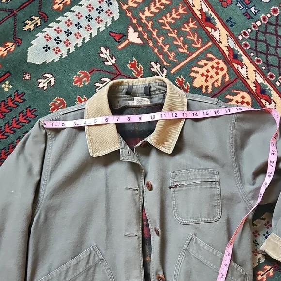 L.L. Bean Vintage Sage Green Barn Jacket with Tan Corduroy Trim - Picture 7 of 8